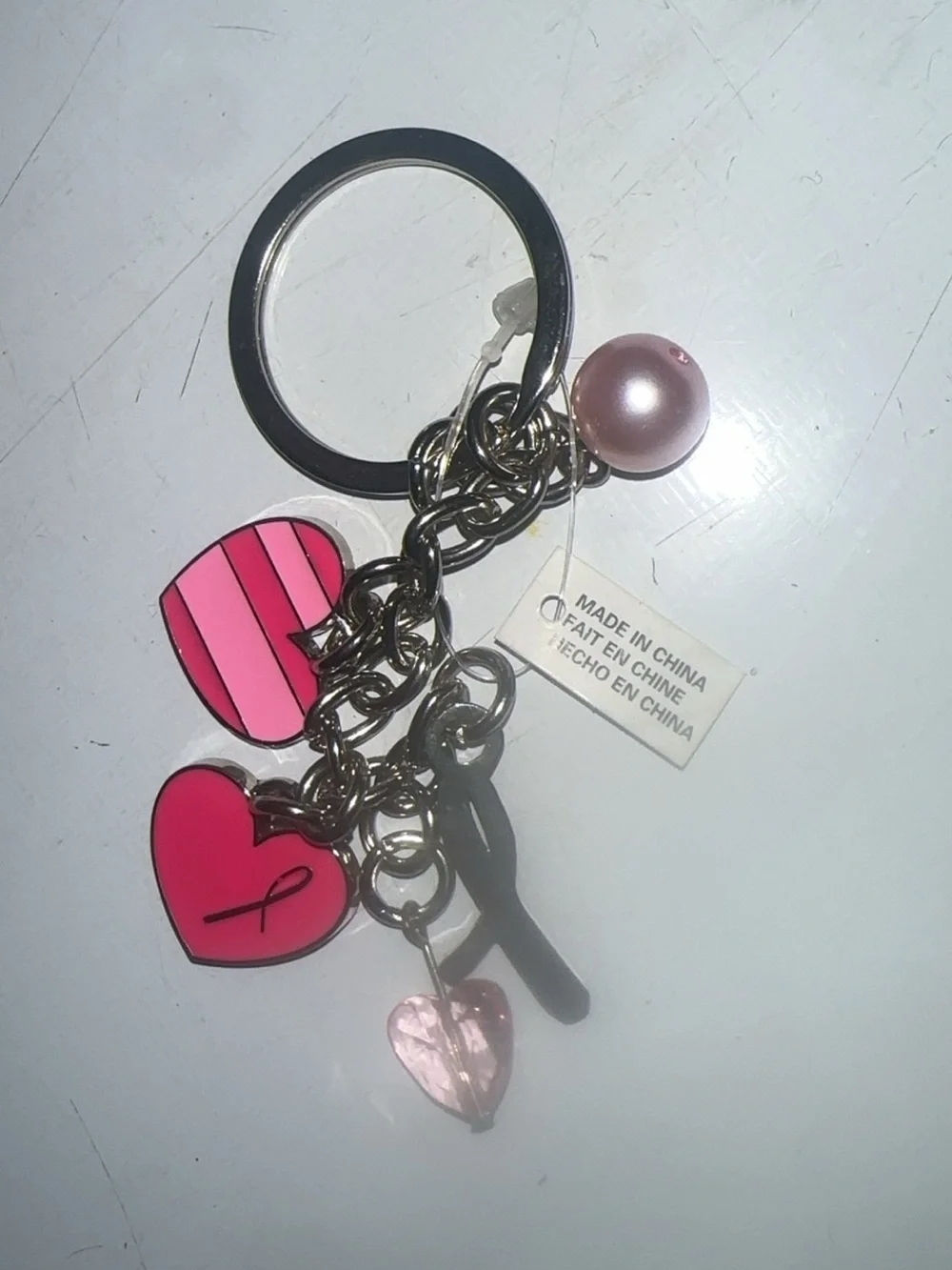 Breast cancer Pink Heart Keychain Charm - Women's Accessories